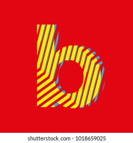 letter b, set of letters texture with zebra effect, decorative letter with yellow and blue lines red background vector, editable