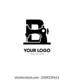 Letter B Sewing Machine Logo Design Vector Icon Graphic Emblem Illustration Background Template