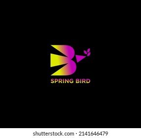 The letter B in the shape of a bird on a spring theme