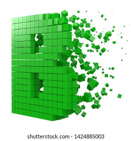 letter B shaped data block. version with green cubes. 3d pixel style vector illustration. suitable for blockchain, technology, computer and abstract themes.