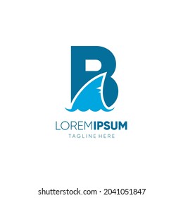 Letter B Shark Fin Logo Design Vector Icon Graphic Emblem Illustration