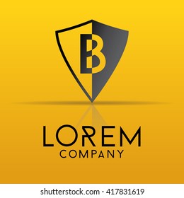 Letter B in a shield. Alphabet logo design. Vector illustration.