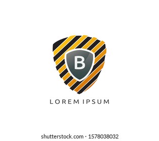 Letter B Shield Logo Icon, Shield with Strip Line Design.