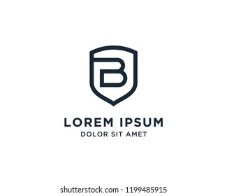 Letter B Shield Logo Line Vector Design