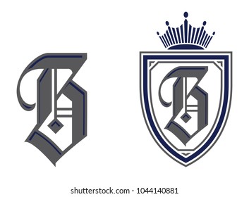 Letter B in shield/crest logo icon. Alphabet logotype vector design template.