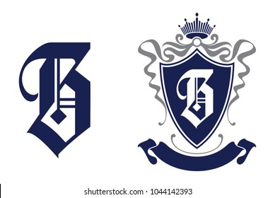 Letter B in shield/crest logo icon. Alphabet logotype vector design template.