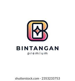 letter B and shiny star logo design template with line art style