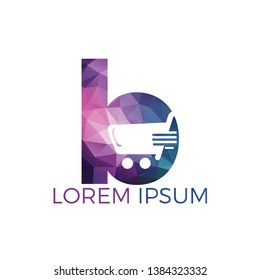 Letter B Shopping logo design. Abstract colorful shopping cart icon and smile. App Shopping Logo.