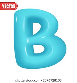 letter B. letter sign blue color. Realistic 3d design Glossy letters in cartoon balloon style. Isolated on white background. vector illustration