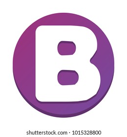 Letter B sign design template element. Vector. White icon with flat shadow on purpureus circle at white background. Isolated.