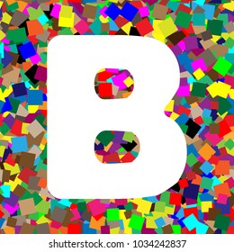Letter B sign design template element. Vector. White icon on colorful background with seamless pattern from squares.