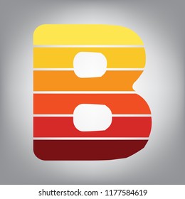 Letter B sign design template element. Vector. Horizontally sliced icon with colors from sunny gradient in gray background.