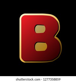 Letter B sign design template element. Vector. Red icon with small black and limitless shadows at golden sticker on black background.