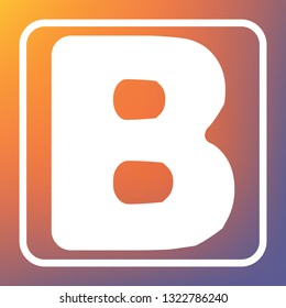Letter B sign design template element. Vector. White icon on transparent button at orange-violet gradient background.
