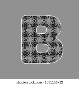 Letter B sign design template element. Vector. Black maze filled icon with white border at gray background.