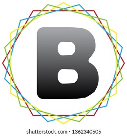 Letter B sign design template element. Vector. Black icon with patch of light inside colorful hexagonal frames at white background.