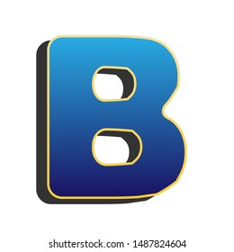 Letter B sign design template element. Blue icon with gold contour with dark gray shadow at white background. Illustration.