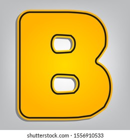 Letter B sign design template element. Flat orange icon with overlapping linear black icon with gray shadow at whitish background. Illustration.