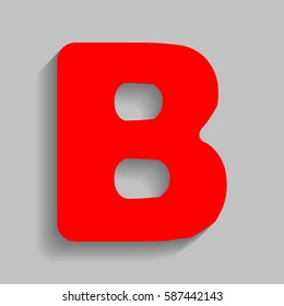 Letter B sign design template element. Vector. Red icon with soft shadow on gray background.