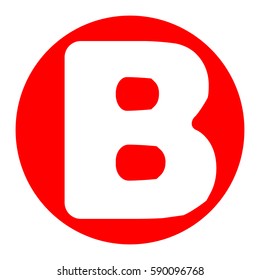 Letter B sign design template element. Vector. White icon in red circle on white background. Isolated.