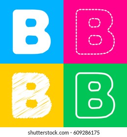 Letter B sign design template element. Four styles of icon on four color squares.