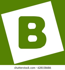 Letter B sign design template element. Vector. White icon obtained as a result of subtraction rotated square and path. Avocado background.