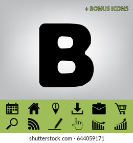 Letter B sign design template element. Vector. Black icon at gray background with bonus icons 