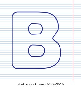 Letter B sign design template element. Vector. Navy line icon on notebook paper as background with red line for field.
