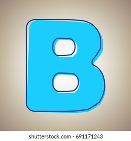 Letter B sign design template element. Vector. Sky blue icon with defected blue contour on beige background.