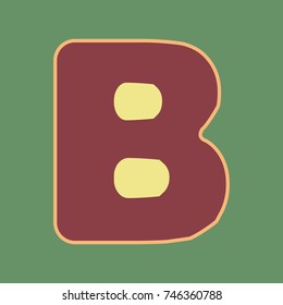 Letter B sign design template element. Vector. Cordovan icon and mellow apricot halo with light khaki filled space at russian green background.