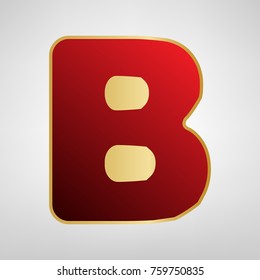 Letter B sign design template element. Vector. Red icon on gold sticker at light gray background.