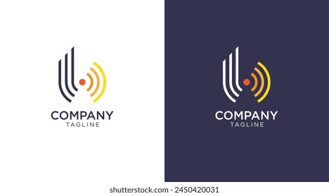 Letter B signal logo design concept. wifi sound signal connection, sound radio wave logo symbol