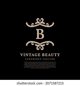 letter B simple crest luxury vintage vector logo design for beauty care, lifestyle media and fashion brand