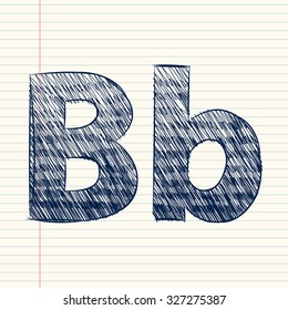 letter B sketch in a notebook