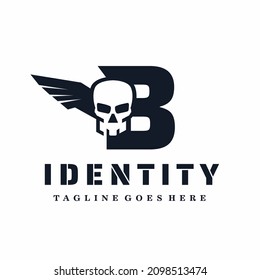 Letter B Skull Wings Logo Design