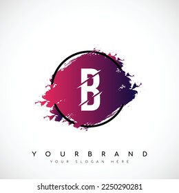 Letter B Slice Style Logo Design With Red and Black Gradient Brush in Black Circle. Vector Illustration