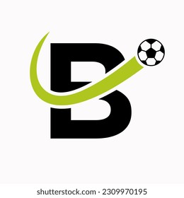 Letter B Soccer Logo. Football Logo Concept With Moving Football Icon