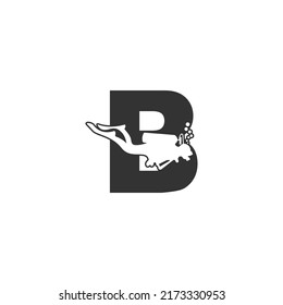 Letter B and someone scuba, diving icon illustration template