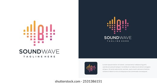 Letter B sound wave logo design illustration. sound wave logo icon with letter B
