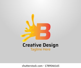 Letter B Splash Logo Icon. Initial B with orange splash and drops Design