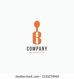 Letter B with spoon food restaurant cafe company logo icon sign symbol design concept. Vector illustration