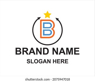 letter b and star logo vector design illustration for your business identity template,creative company,beautiful company logo idea  shape blue simple circle ,arrows