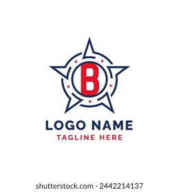 Letter B Star Patriotic Logo Design. Patriotic B Logo with Star