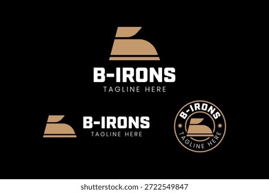 Letter B with steam iron shape modern logo design set for laundry, appliance, household, cleaning, service, home care. Clothes iron, Electric iron, ironing appliance vector illustration