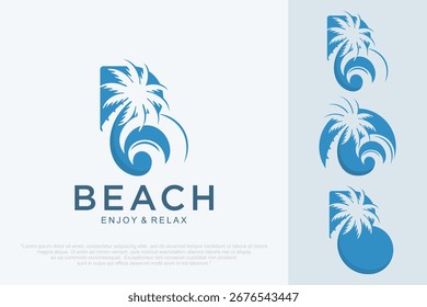 letra B, logotipo de las vacaciones de verano. Playa de verano, vacaciones, viajes . Ilustración vectorial