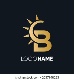 Letter B Sun Logo Design Vector Icon Graphic Illustration Emblem Background Template