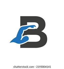 Letter B Swimming Logo Design. Swimming Club Symbol Vector Template