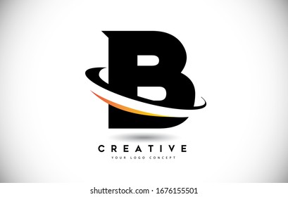 Logotipo De Letra B Swoosh Con Ilustración Creativa Del Icono De Swoosh Curvado.