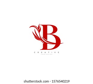 Letter B Swoosh Red Monogram Flourishes Logotype