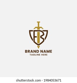 Letter B and Sword on Shield Monogram Initial Logo in White Background